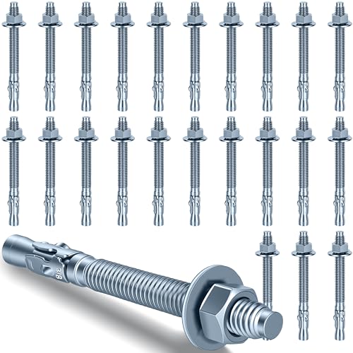 Ahniiqo 3/8 x 4 inch Wedge Anchors, 24 pcs Concrete Screw and Anchor Kit, Galvanized Concrete Anchors, Concrete Wall Anchors and Brick Anchors, Suitable for Concrete Floors and Walls