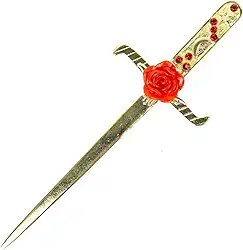 Athame Metal Dourado Brilhante Rosa Vermelha 16,50 cm