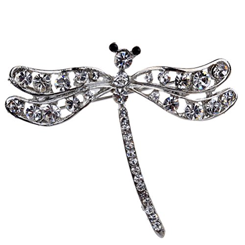Amybria New Silver Plated Clear Crystal Dragonfly Brooch Pin Women Gift