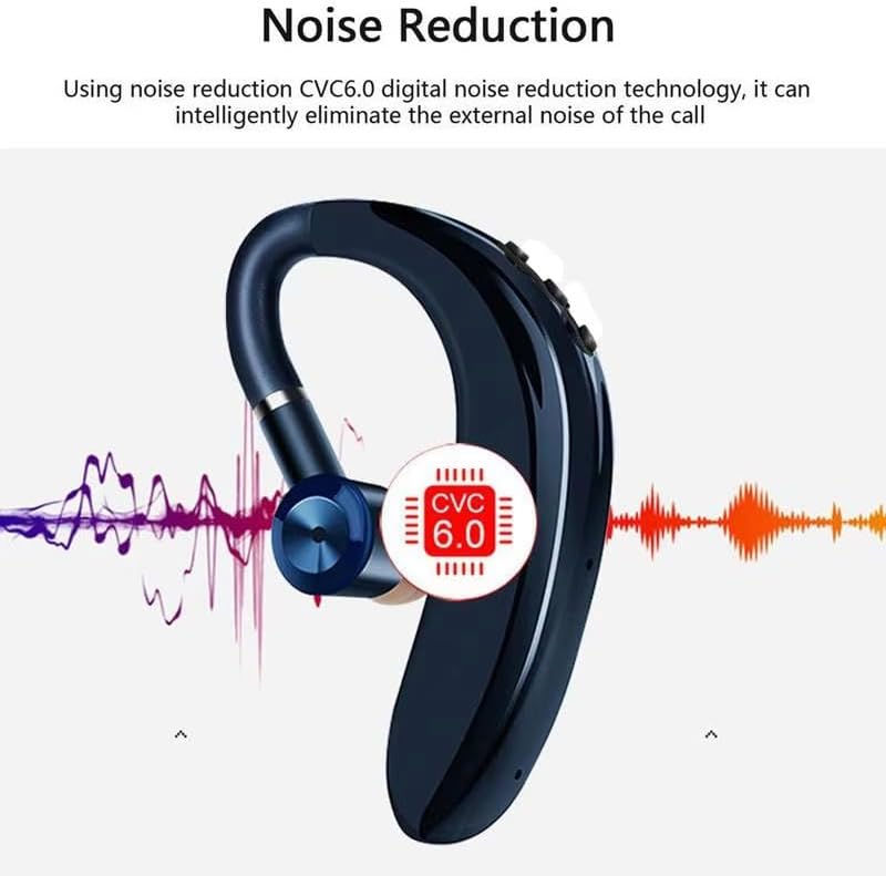 Wireless Bluetooth Headset, Single Ear, Ear-Hook Design, CVC 6.0 Noise Reduction, with Mic, Compatible with iPhone and Android (Black)