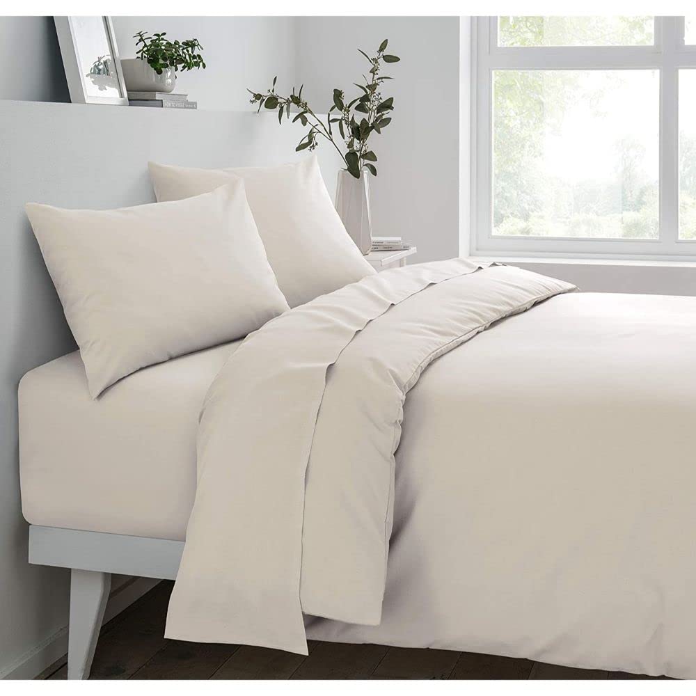 Smart Living Unisex Natural Polycotton Bed Linen Luxury Fitted Bedsheet Or Pillowcase Non Iron In | Size: Single Fitted