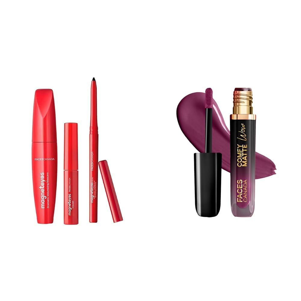 FACESCANADA Magneteyes Range Trio Pack - Black, 13.35 g & Comfy Matte Wow Liquid Lipstick - Orchid Opulence 10 (Plum) 3.8ml-image-7