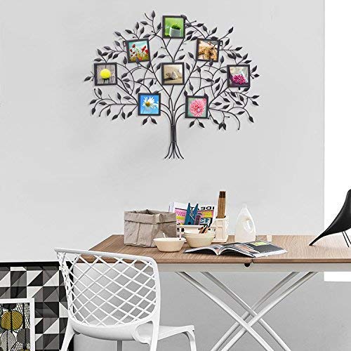 Adeco Pf0566 Family Tree Metal Wall Hanging Decorative Collage Picture Photo Frame, 8 Openings, 4X4 Each, Black With Antique Finish #TOP2