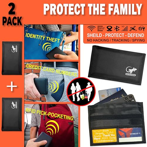 Image of Two Faraday Bags Anti-Tracking GPS RFID Signal Blocker Wallet Shielding Pouches (x2) Protective Cases for Cell Phone Car Key FOB, Data Privacy, Electronic Device Security (2 Pack - Pocket Black)
