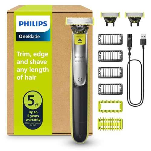 PHILIPS OneBlade 360 Face & Body - elektrischer Rasierer, Trimmer & Bodygroomer, 3x 360 Klingen, 4x Trimmaufsätze (1/2/3/5 mm), 2x Körperaufsätze, Nass- & Trockenrasur für Gesicht & Körper (QP2834/31)