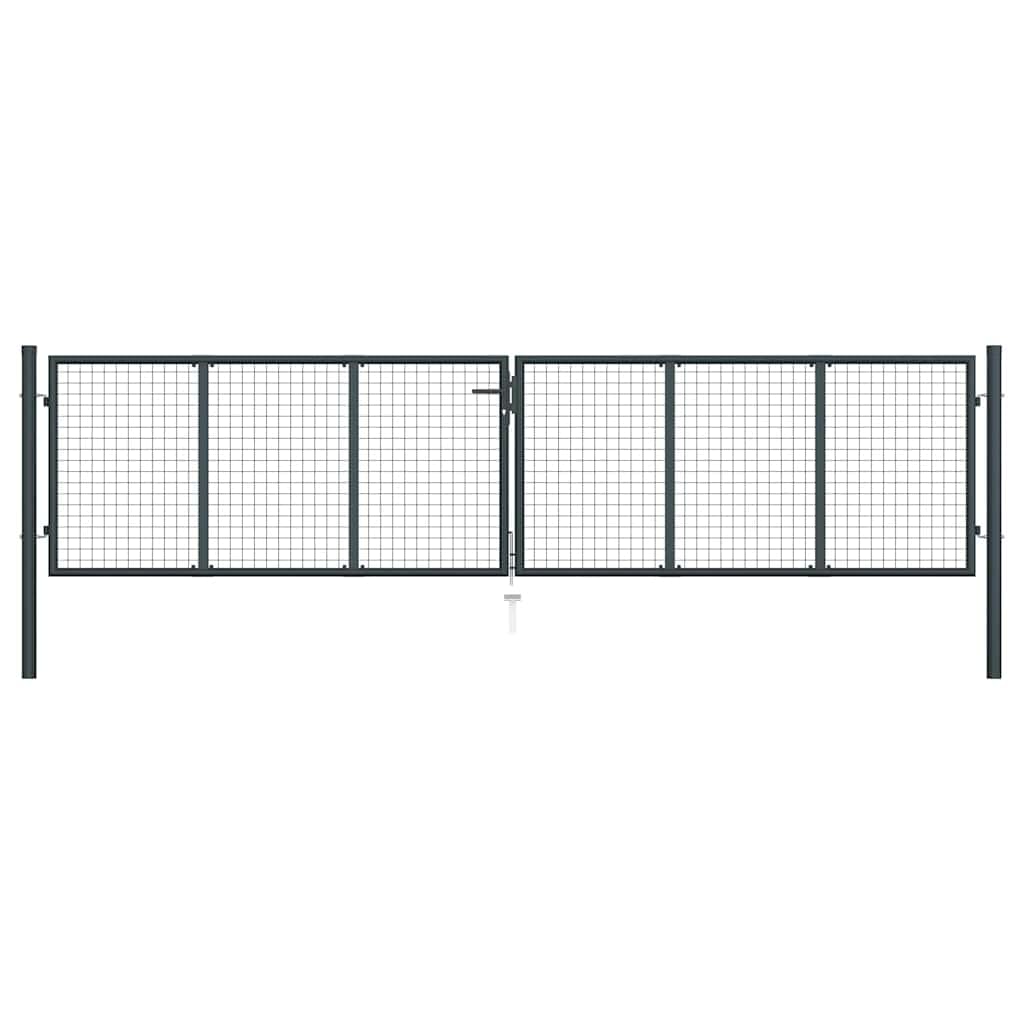 Puerta de jardín de malla de acero galvanizado, 400 x 75 cm, antracita con postes y estaca, bloqueable, inoxidable, para patio, jardín delantero y parcela, puerta de rejilla estable con