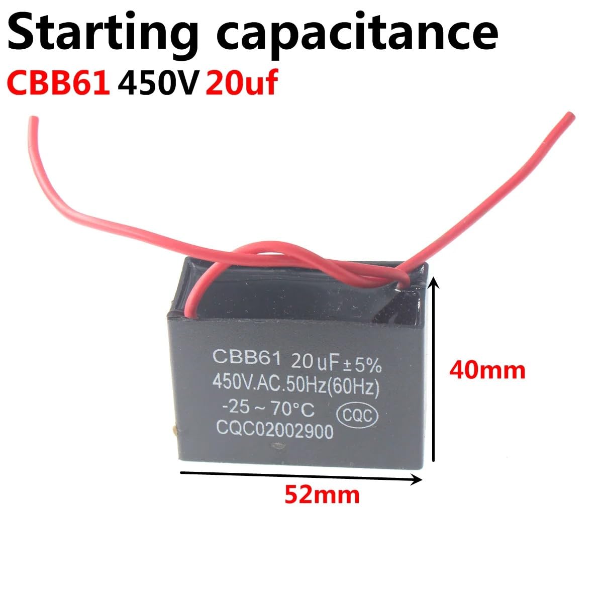 Condensateur de démarrage de ventilateur CBB61 450V, 5 pièces, 1uF 1.2uF 1.5uF 2.0uF 2.5uF 3.0uF 3.5uF 4.0uF 4.5uF 5.0uF 6.0uF 7.0uF 8.0uF 10uF 16uF 20uF(14UF)