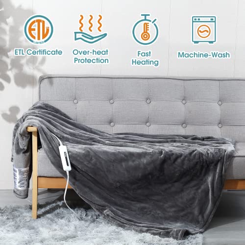 Jiameiding Electric Heated Blanket Throw, Super Soft Flannel 50" X 60" Heating Throw With 3 Fast Heating Levels & 4 Hours Auto Off, Machine Washable, Etl&Fcc Certification, Home Office Use, Grey #TOP2