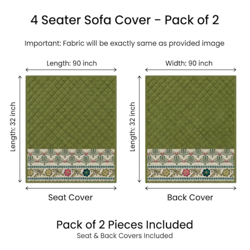 Image of KINGLY Sofa Cover 4 Seater Fully Covered | Stretchable Anti-Slip Slipcover | Washable Furniture Protector | Olive Green | Set of 2 | Seat & Back |