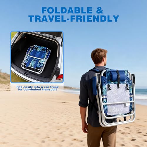 Image of SUNNYFEEL Extra Wide Low Beach Chair 2 Pack 5 Position Lay, XL Oversized Portable Folding Camping Chairs with Cup Holder for Outdoor /Sand, Foldable Backpack Beach Chair for Adults Heavy Duty 500 LBS