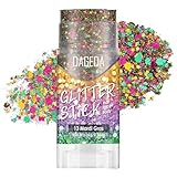 DAGEDA Mardi Gras Body Glitter Stick, Mardi Gras Outfit for Men Women,Gold Green Purple Face Hair Glitter Makeup, Chunky Holographic Sequins Hair Sparkles Rave Oufits Accessories