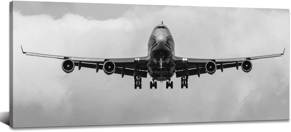 Derkymo Black and White Fighter Airplane Canvas Prints Artwork Vintage Aircraft Wall Decor Stretched and Framed Ready to Hang 16"x40"