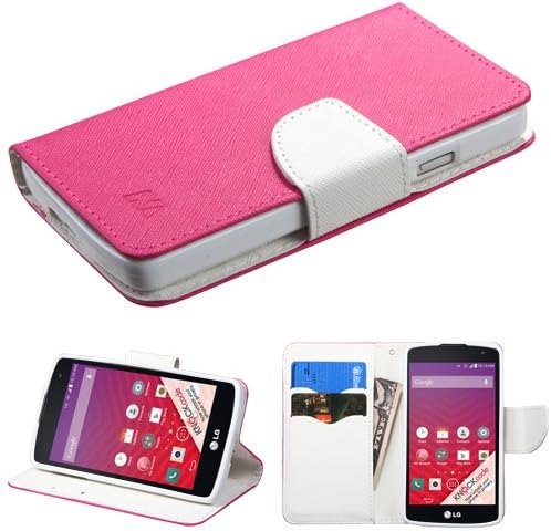 The Smart Choice (Tm) Lg Tribute Ls660 , Lg Optimus F60 Wallet Case Wallet Flip Case Pouch Cover Fold Stand Case Premium Leather Wallet Flip Case Pu Leather with Card Slots (Hot Pink Pattern/White Liner)