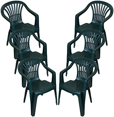 CrazyGadget Plastic Garden Low Back Chair Stackable Patio Outdoor Party Seat Chairs Picnic Green Pack of 6