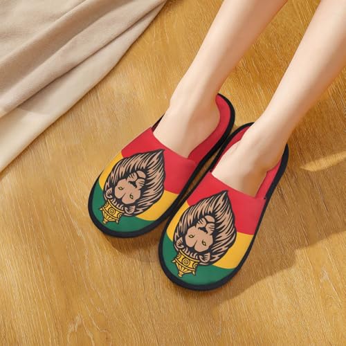 Jamaican Flag Rasta Reggae Judah Lion Slippers Cozy Non-Slip House Slippers Soft Fluffy Indoor Shoes For Women Men3