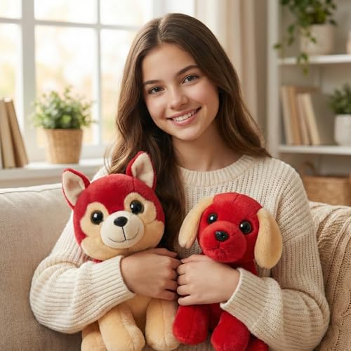 Image of Tabitha Stuffed Toys-Ultra Soft Plush Toy for Kids | Birthday Gifts for Kids and Girls | (Combo of 2 Toys 25 Cm Red Cat & 25 Cm Red Dog)