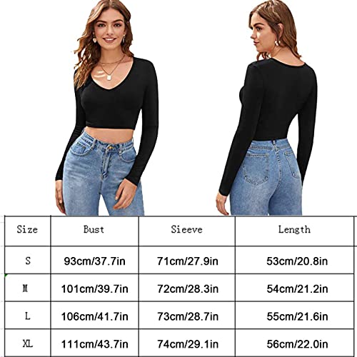 Top manga comprida branco | Blusa cropped manga comprida elástica justa com decote em V profundo | C