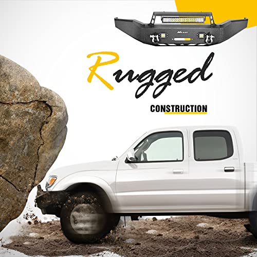Image of Nilight Front Winch Bumper for 2007-2013 Toyota Tundra w /LED Light Bar, Pod lights & D ring Shackles, Heavy Duty Off-Road Full Width Steel Bumper, Winch Plate Ready Bull Bar, Black