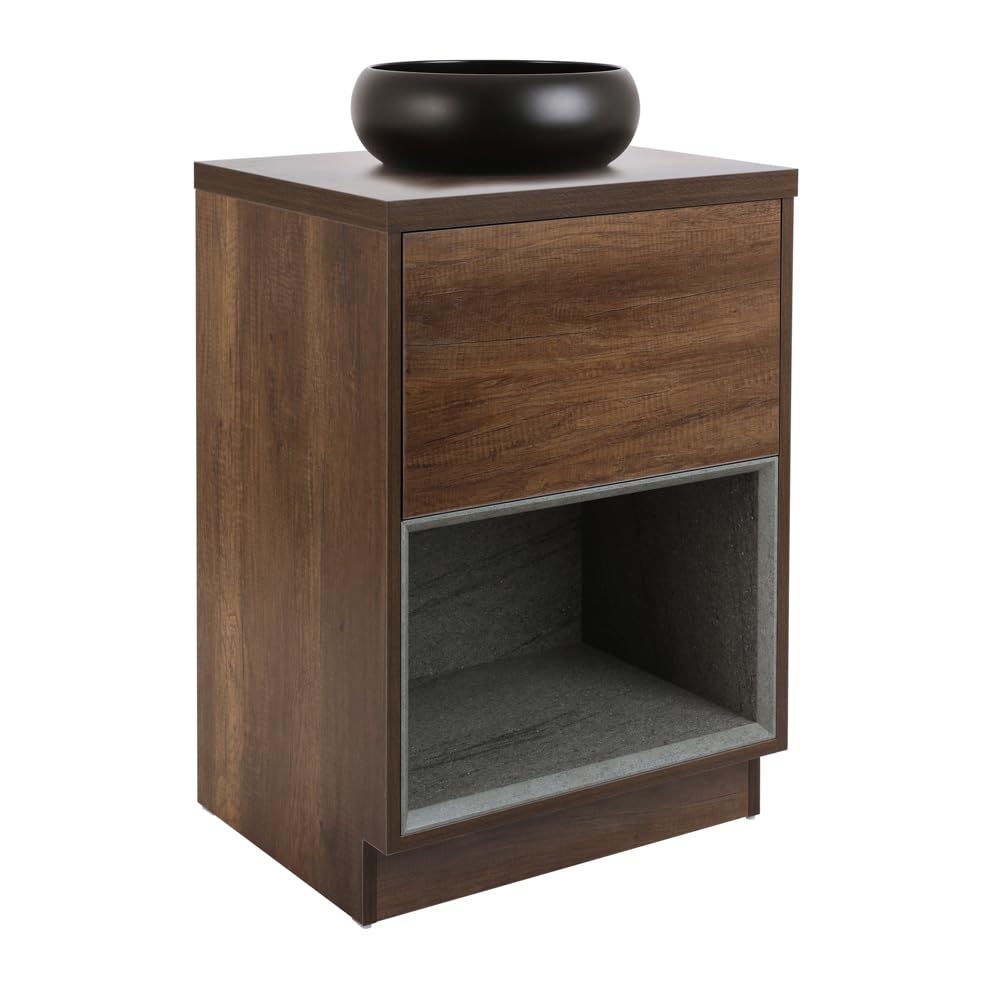 Milano Dark Oak Unit / Graphite Basin Bexley Dark Oak 600Mm Bathroom Vanity Unit Round Graphite Countertop Basin