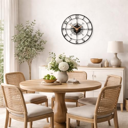 Image of PRAMUKH FASHION Wall Clock Stylish Metal Analog Wall Clock for Living Room, Bedroom, Office, Kitchen, Home and Hall | Antique Fancy Big Size Modern Wall Watch (ST-6 Black, 14 INCH)