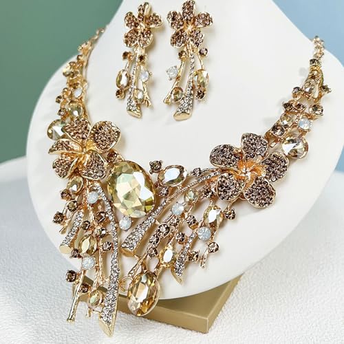 Juego de collar y pendientes con cadena ajustable para vestidos de noche y bodas 4