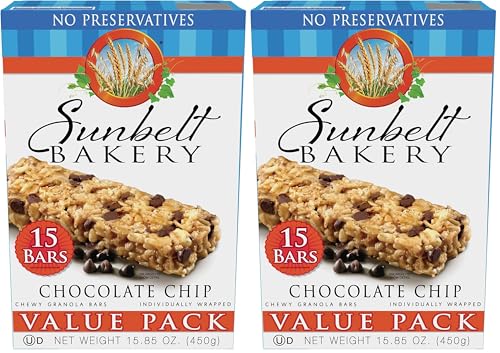 Sunbelt Bakery Chewy Chocolate Chip Granola Bars, 1.1 oz Bars, 15 Count (Pack of 2)