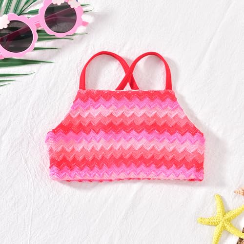 2T Toddler Little Girls Bikini Swimsuit Wave Striped Bathing Suit Set 3 Piece Swimwear with Cover Up Pant Summer Beach Vacation Wear, Red, 2-3 Years