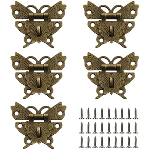 Jinyuanchao 5 Pieces of Butterfly Latch and Screw, Antique Brass Zinc Alloy Butterfly Latch, Small Wooden Jewelry Box Gift Box, Cabinet Latch, Brass Latch, Antique Latch (Single Padlock Hole) Cover