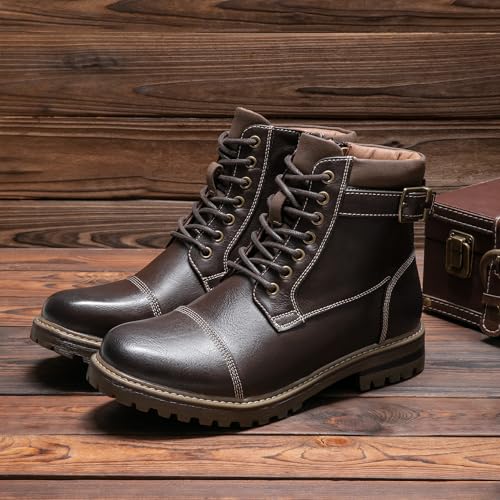 Bruno Marc Bruno Marc Men's Motorcycle Combat Boots Warm Zipper Biker Riding Oxford Boot,Size 10.5,Brown,ENGLE-05
