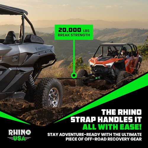 Image of Rhino USA Recovery Tow Strap (2 inch x 20') - 20,024lb Break Strength - Emergency Recovery Strap Tow Rope for UTV, ATV & More - Heavy Duty Towing Strap for Offroad 4x4 Use - Compatible with RZR and Can-Am