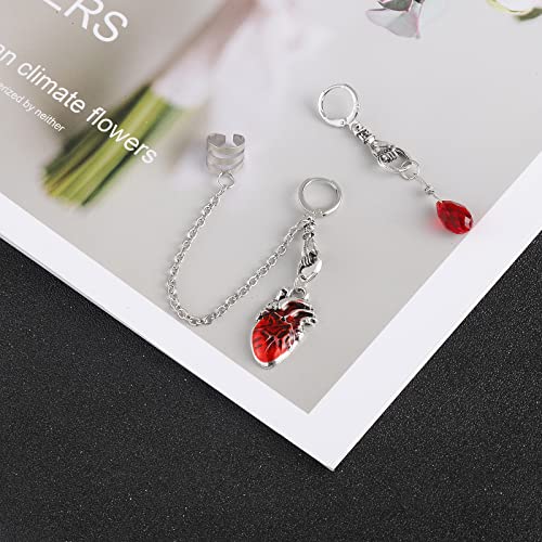 Beating Heart Huggie Earrings Gothic Punk Halloween Scary Red Bleeding Heart Asymmetrical Ear Cuffs Clips Hoop Earrings #TOP3