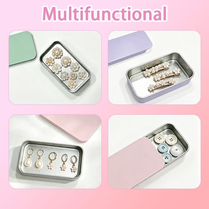 3Pcs Small Metal Tin Boxes, Slide Top for Candy Jewelry, 3 Colors