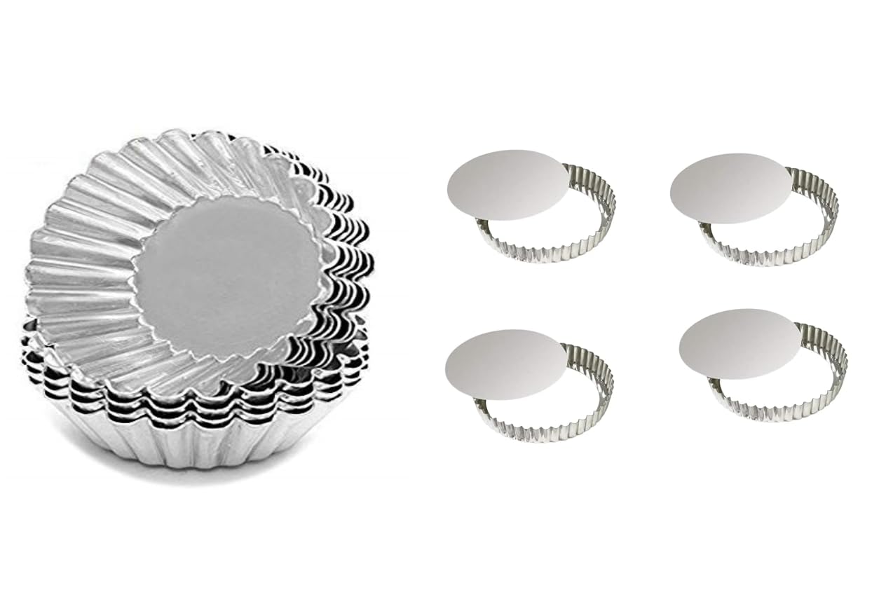 ZARK ENTERPRISE DELHI Silver Round Tart Pan, Classic Style, Pack of 4