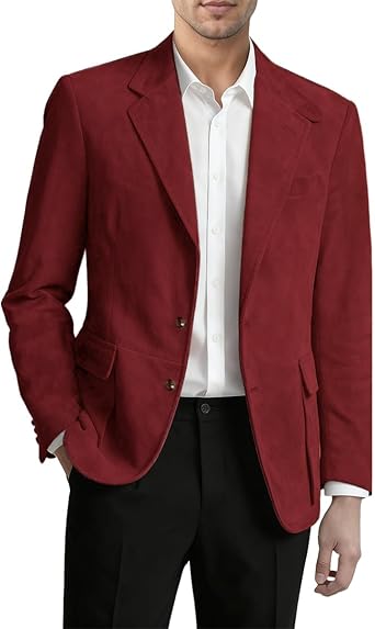 Mens Suede Blazers Slim Fit Business Formal Suit Jacket for Men 2 Buttons Casual Sport Coats with Pockets