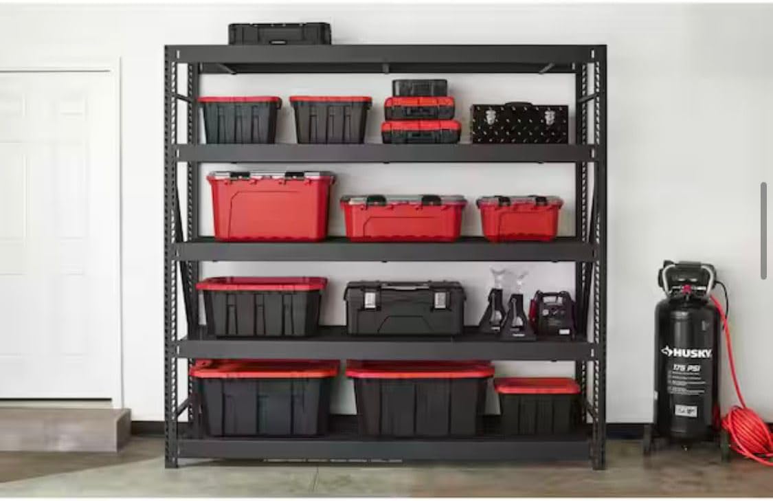 Husky Heavy Duty Industrial Metal Storage Shelving Unit, Black, 72H x 48W x 24D Inches, 4 Adjustable Shelves, 1000 lbs Capacity, Powder Coated Steel (Black, 90 in W x 90 in H x 24 in D, 5)