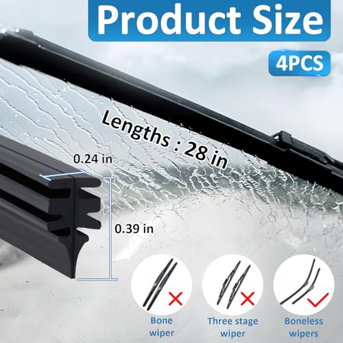 Image of BFXM 4Pcs Wiper Blade Refill, 28 inch DIY Adjustable Wiper Blade Refill | Universal Replacement for Front and Rear Windshield Wiper Baldes Rubber Strip for Car, Truck, SUV