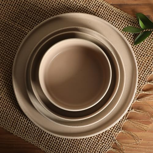 Gibson Elite Tatum Premium Porcelain Matte Reactive Glaze 16-Piece (Service for 4) Plates and Bolws Stackable Dishes Ceramic Dinnerware - Blush Pink/Taupe by Gibson Elite - Image 4