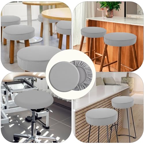 Miniatura 6 de Tiesome 3 Fundas Redondas Para Taburetes De Bar, 25,4 A 35 Cm, Color Gris Claro, Elásticas, Elásticas, Lavables, Aptas Para Hogar, Bar, Hotel, Oficina