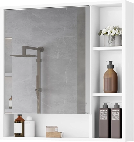 Armário Banheiro De Parede 1 Porta Com Espelho Selene Casa JD (Branco)