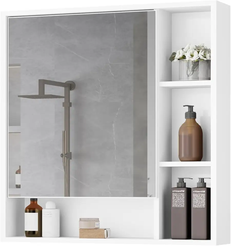 Armário Banheiro De Parede 1 Porta Com Espelho Selene Casa JD (Branco)