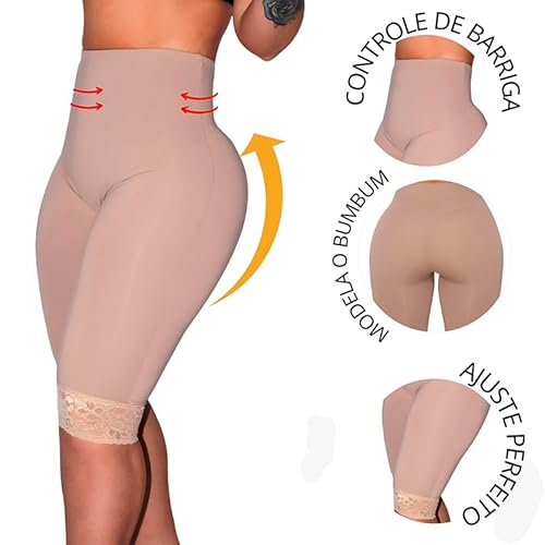 Cinta Bermuda Shorts Modeladora Colombiana Levanta Bumbum (Bege, GG)