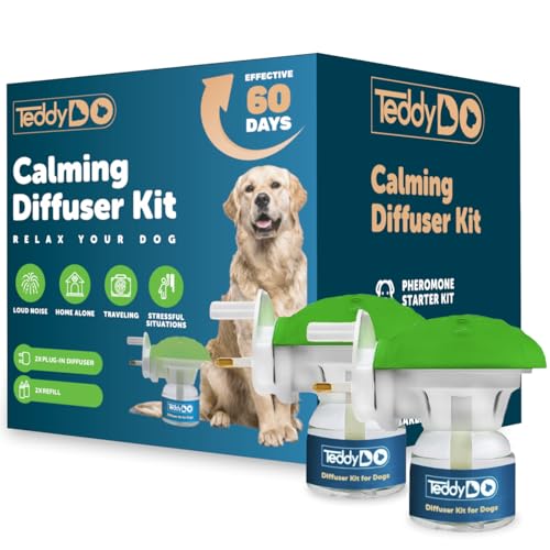 TeddyDo Calming Diffuser for Dogs | 2 Diffusers + 2x48ml Refills | 60-Day Double Pack with UK Plug | Helps Reduce Stress Anxiety & Unwanted Behaviour | Safe Natural Dog Relaxation Aid
