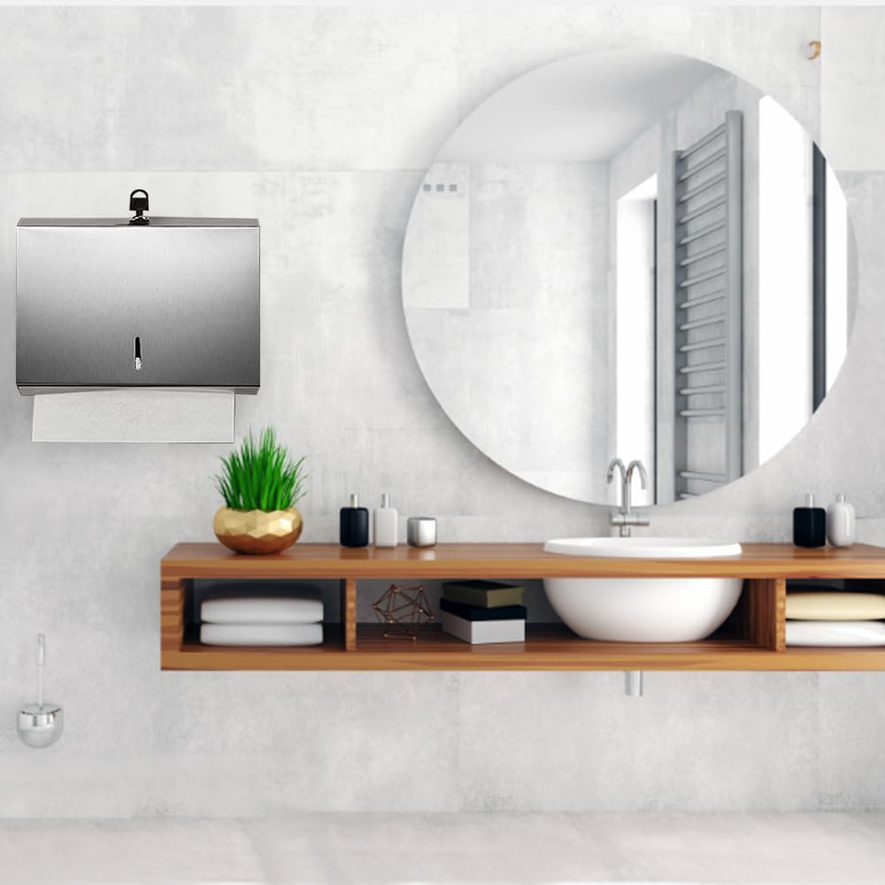 LANSKYLAN Dispenser Carta Asciugamani in Acciaio Inossidabile Dispenser Salviette Bagno da Muro Z/V Erogatori per Asciugamani di Carta Dispenser Carta Mani da Muro Può Contenere 250 Fino a 400 Fogli