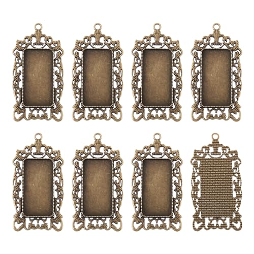 Pandahall 10pcs Antique Bronze Rectangle Pendant Tray Blank Bezel Charms for Jewelry Making Tray: 38x19mm/1.5x0.75inch by PH PandaHall - Used condition - US$11.64