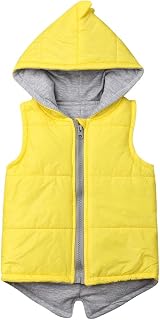 Carolilly Dinosaurier-Jacke, ärmellos, Winter, Kinder, Baby, Jungen/Mädchen, Daunenjacke mit Kapuze, warm, Reißverschluss (6 - 5 Jahre) Gr. 4-5 Jahre, gelb