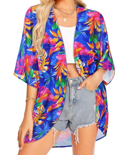 Image of Kimonos for Women Summer Cardigan Chiffon Floral Cover up Loose Casual Top Blouse