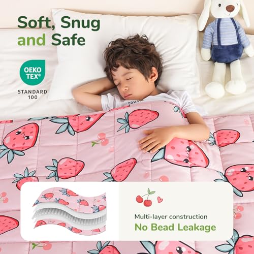 Image of Sivio Weighted Blanket 7lbs, Cooling Summer Lap Blanket for Sleep, Breathable Heavy Blankets, Washable Cute Small Throw Blankets, 41 inchx60 inch, Pink Strawberry