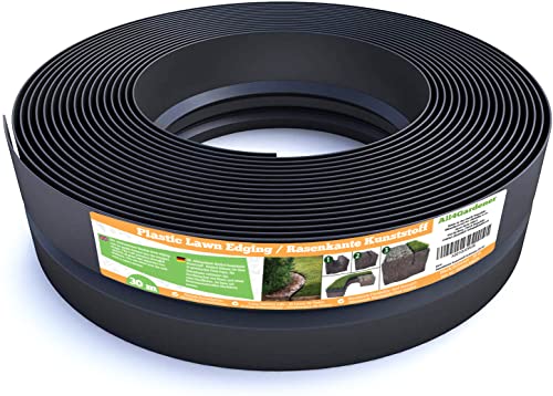 Flexible Rasenkante Kunststoff (30 m, schwarz) - Robustes Stay-in-Place...