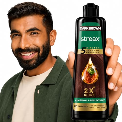 Image of Streax Shampoo Hair Colour Dark Brown, 160 ml Pump Pack | Instant Black Hair Color Shampoo for grey coverage in 5 minutes, Ammonia Free Long Lasting Formula for Men & Women
