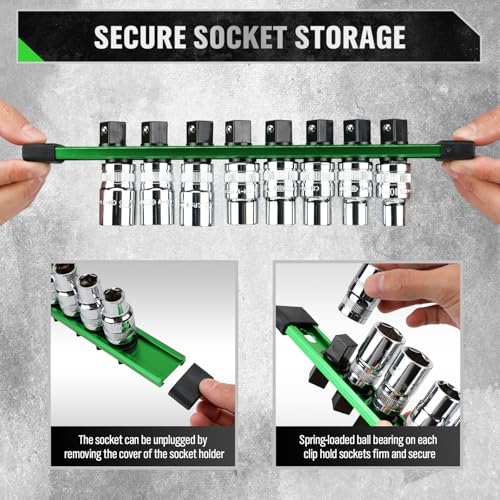 Image of 6-piece Socket Organizer Storage Set, 1 /4-Inch, 3 /8-Inch, 1 /2-Inch Double Sided Aluminum Alloy Socket Holder Rail, Drive Socket Trays Holds 108 Sockets, 360 Swivel Clip Socket Holder Kit for Tool Box